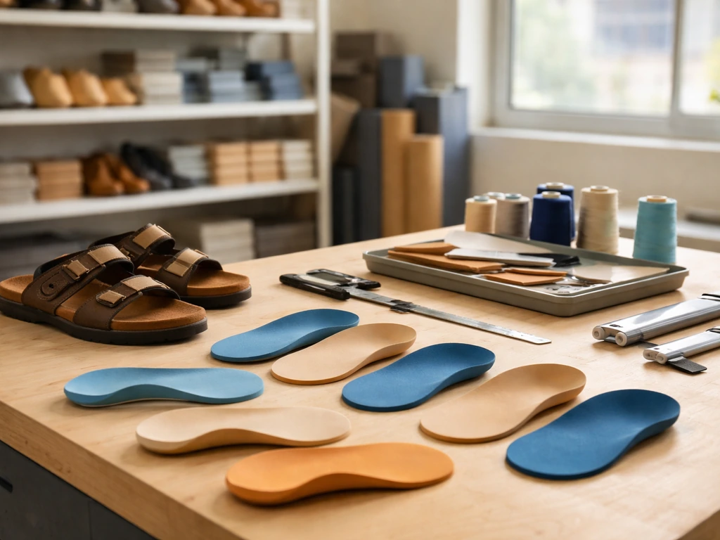 Sydney podiatry workshop scene with orthotics materials, tools, and a softly lit desk symbolizing wealth and verificatio