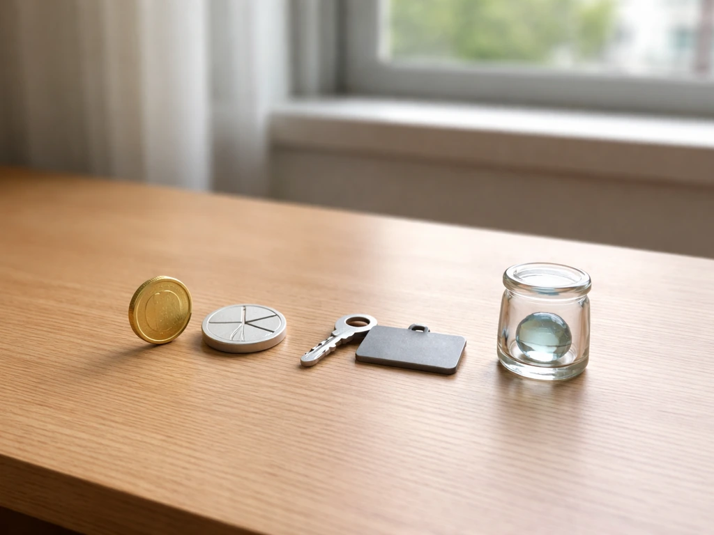Minimal desk scene showing three symbolic tokens for equity returns, board compensation, and private investments