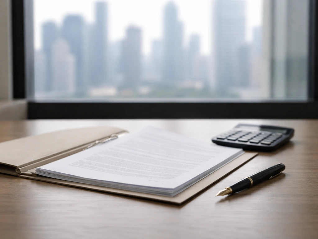 Minimal photo of a banker’s desk with documents and a calculator, symbolizing a source-by-source wealth breakdown.