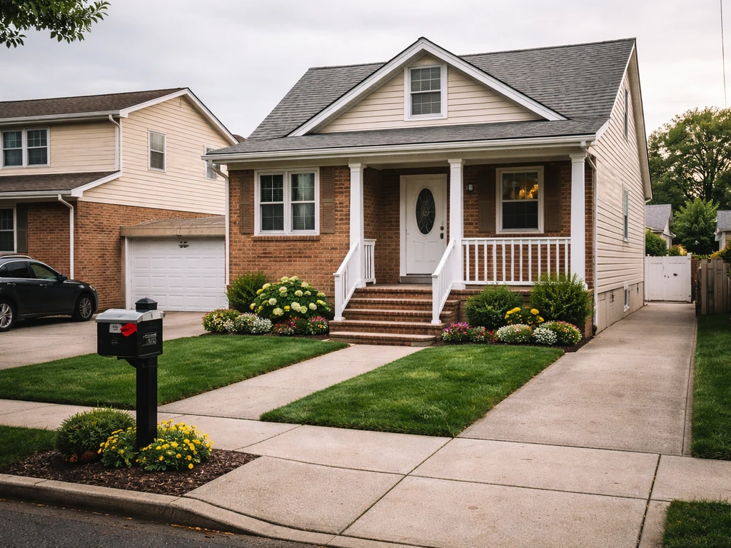Single-family home on a quiet Howard Beach residential street in Queens, with neat front yard and driveway.