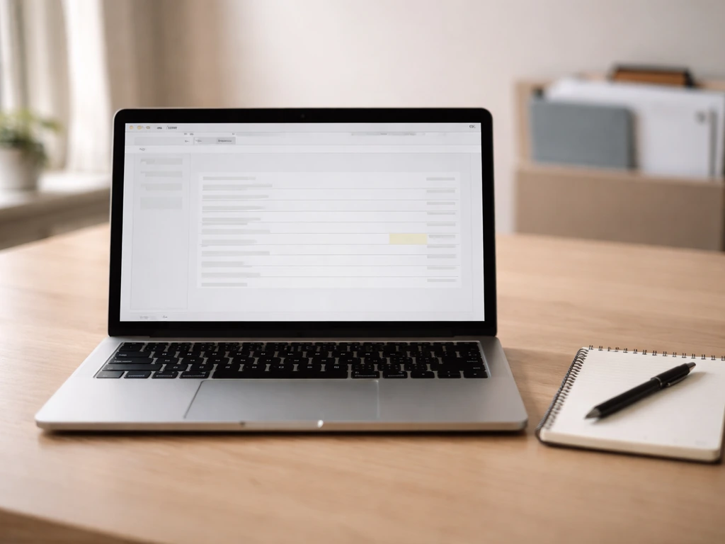 Minimal office desk with a laptop showing an empty search results area, symbolizing no equity or investments found.