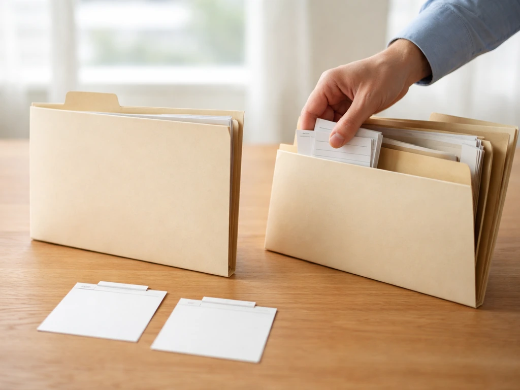 Handwritten date cards beside a split-open folder, symbolizing leadership handover timing and changing wealth interpreta