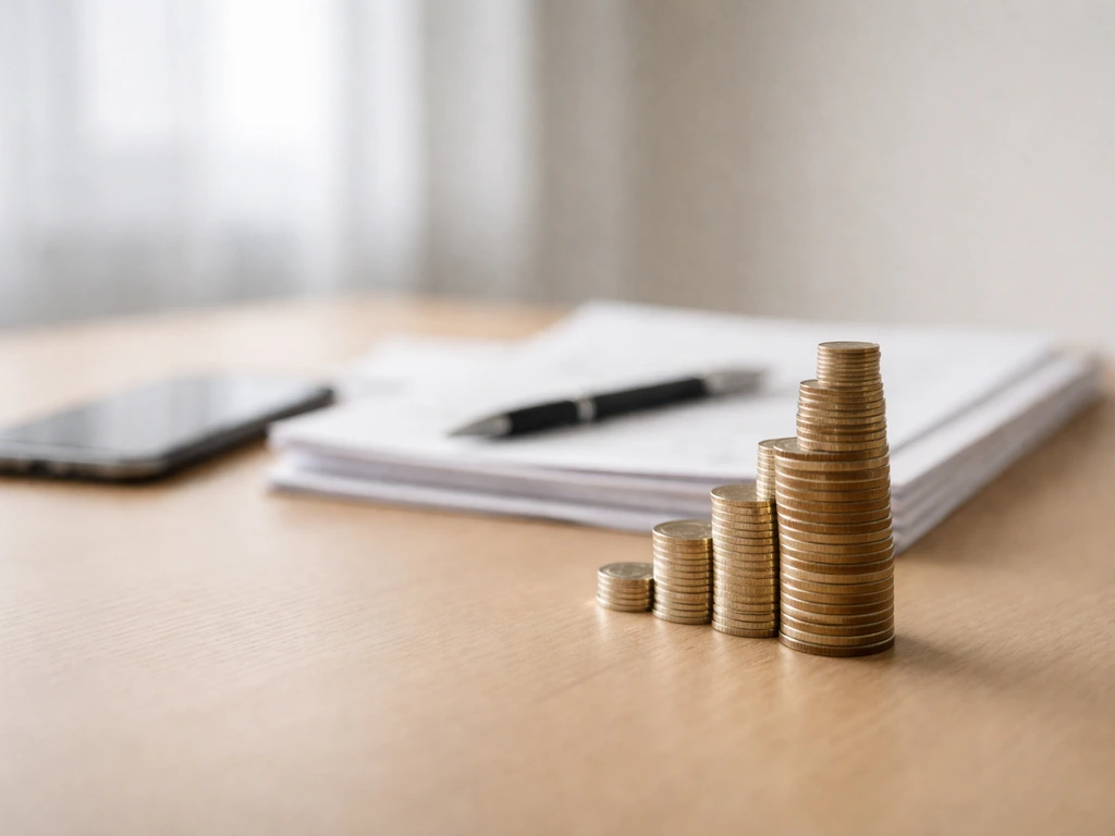 Minimal photo of an anonymous desk with papers and a small ladder of coins symbolizing evidence strength hierarchy.