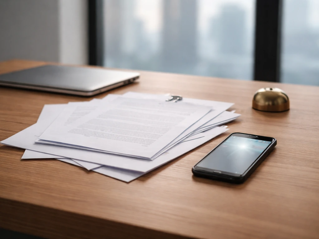 Minimal desk scene showing business papers and a phone, symbolizing cross-referencing entities before estimating net wor