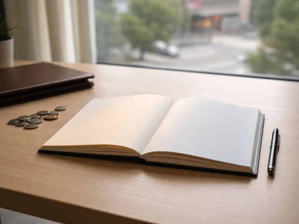 Minimal office scene with a split-tone notebook and scattered coins suggesting shifting valuation drivers