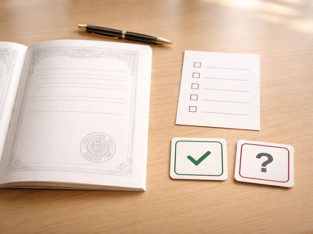 Close-up of a county deed record mockup on a desk with a checklist and a verified vs unverified card.