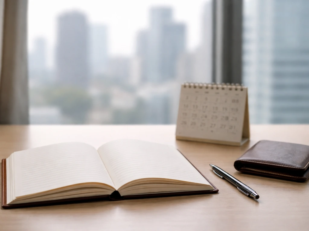 Minimal photo of a notebook with a financial calendar page, symbolic of wealth shifting over years
