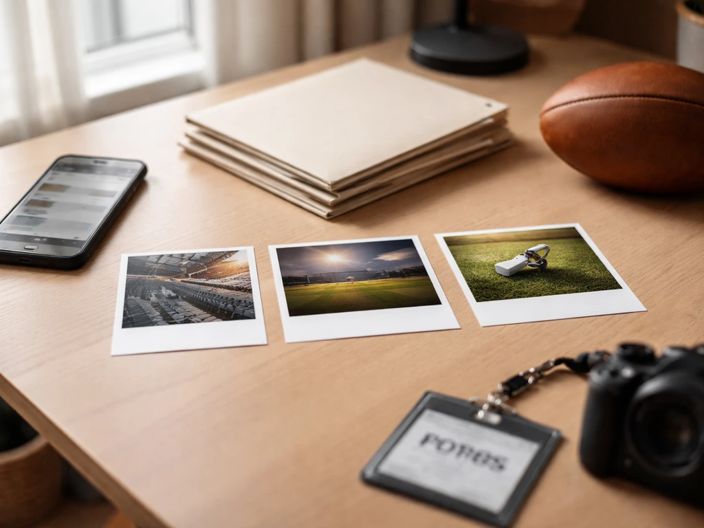 Minimal office desk with blank documents, blurred phone, and generic timeline photos suggesting career finance updates.
