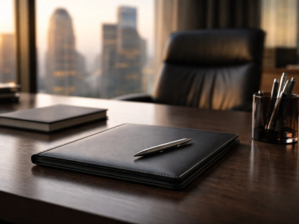 Minimal executive desk scene symbolizing high-level private equity and business leadership