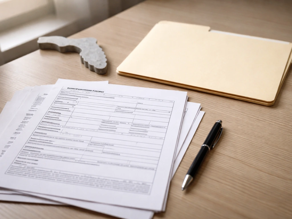 Close-up of business records facsimile forms and pen on a table, suggesting Florida entity verification.