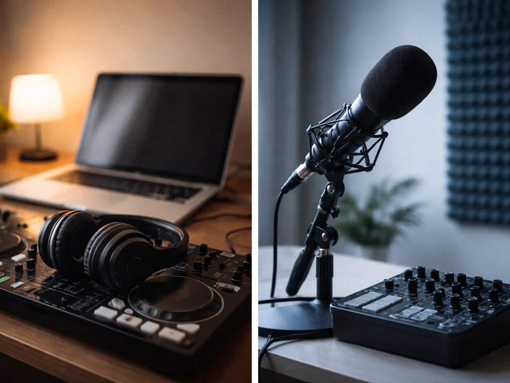 Split-screen of two distinct anonymous music-industry scenes suggesting different Valeron DJs