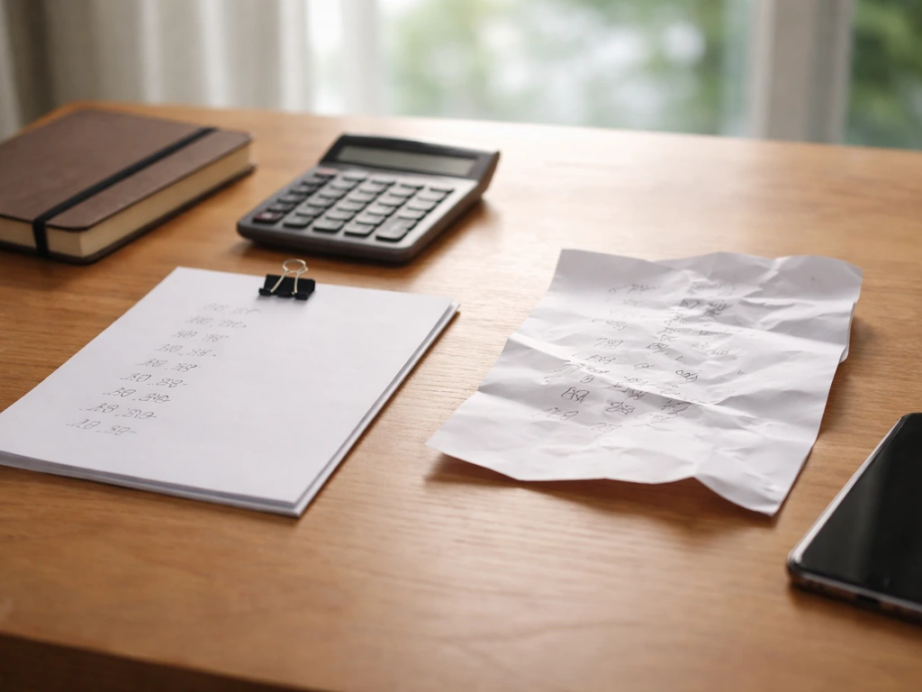 Minimal desk scene with scattered papers and a calculator, symbolizing verifying financial numbers vs misleading assumpt